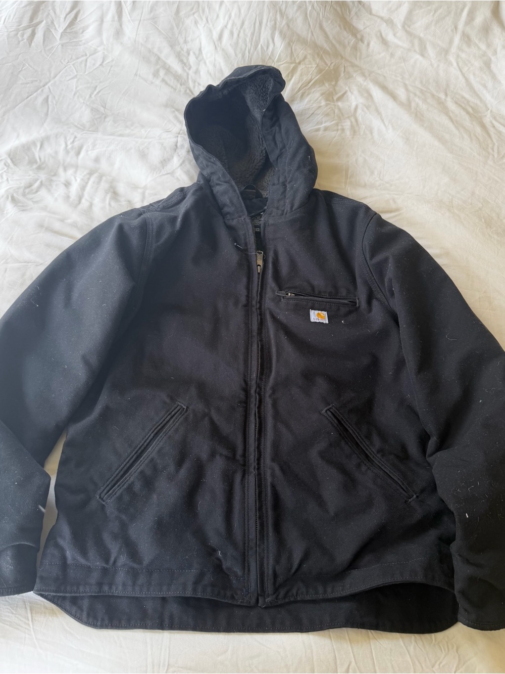 Carhartt Black Hooded Work Jacket with Sherpa Lining